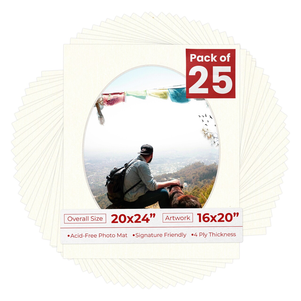 Beige Canvas Mat Board for 20x24 Frames - Oval Opening for 16x20 Photos